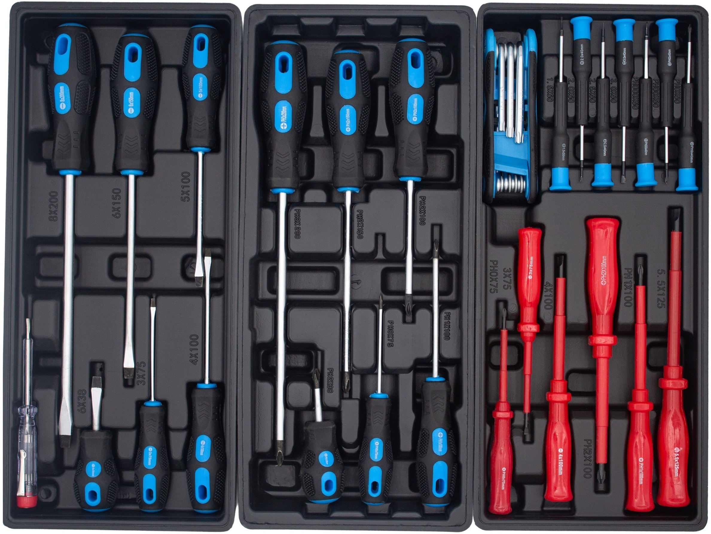 Destornilladores planos, estrella, aislados y de precisión (27 piezas)